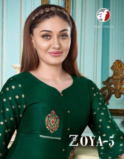 Zoya Vol 5 By Anju Fabric Designer Handwork Kurti With Palazzo Collection